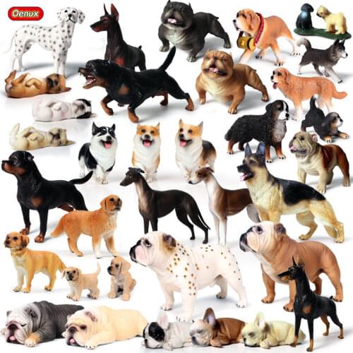 Oenux Classic Dog Animal Action Figure Bull Terrier Doberman Pinscher Model Cute Pet Figurines PVC Collection Toy For Kids Gift