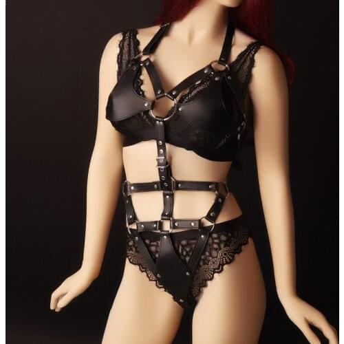 Goth Leather Body Harness Bondage Set Women Sexy Bra Cage Punk Adjustable Suspenders Belts Metal Rivet Lady Underwear Bdsm Sex
