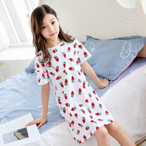 H5663 Girls Nightgown Summer Short Sleeve Cartoon Princess Sleepwear Women Cotton Thin Comfortable Home Clothes Suit Nightwear