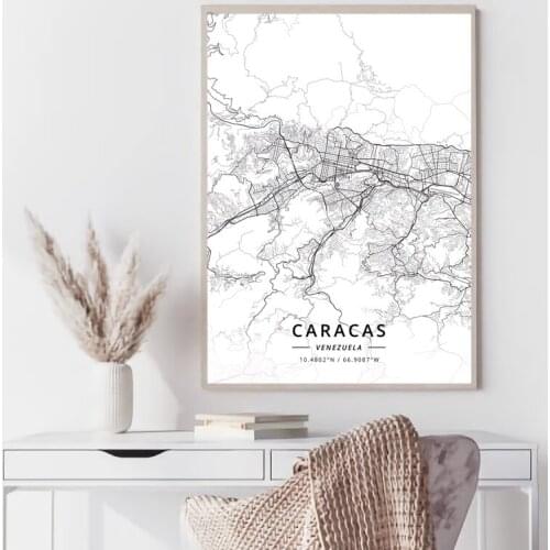 Venezuela World map Caracas Maracaibo black and white map poster print unframe poster office decoration