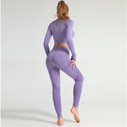 Yoga Set Women Long Sleeve Shirt Crop Top Seamless Leggings Sports Pants Gym Fitness Training Tights Wear Workout Yoga Suit