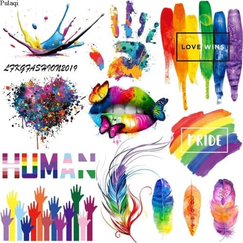 Pulaqi Fashion Girl Iron On Patches For Clothing Rainbow Colors Patch Stripes Gay Thermal Stickers On Clothes For T-shirt Badges