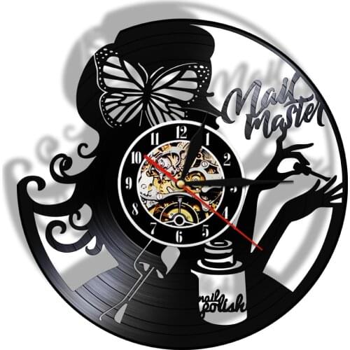 Beauty Salon Nail Studio Wall Clock Vinyl Record Watch Manicure Salon Artwork Pedicure Art Business Decor Stickers 3D Light