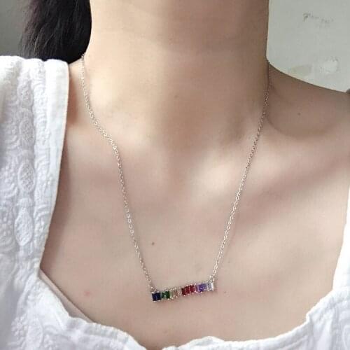 New trendy colorful rhinestone bar necklace pendents geometry shining rainbow cz choker necklaces women statement jewelry