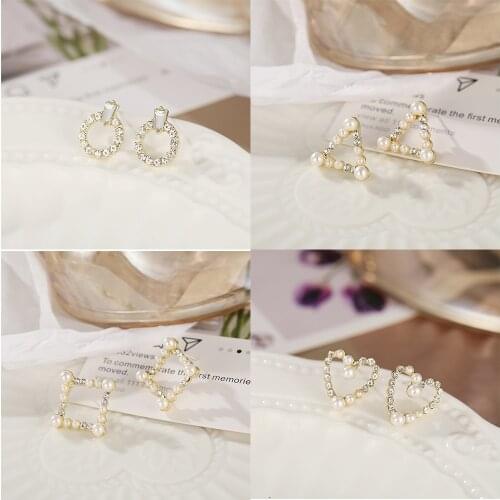 New arrival Pearl Metal Zircon Heart Earring Hoop