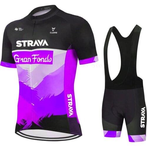 New Strava Team Short SLeeve Jersey 2021 Cycling Jersey Set Mens Cycling Clothing MTB Cycling Bib Shorts Triathlon Jersey