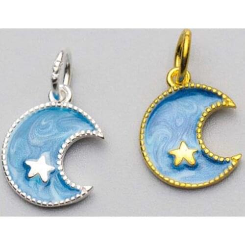 925 Sterling Silver Romantic Blue Moon Design Necklace Charms Craftwork Semi-Finished Handmade Silver Pendant DIY Jewelry Making