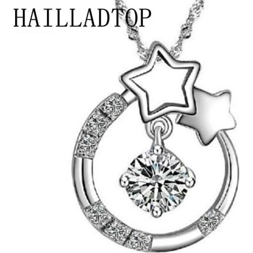 Double Star Crystal Pendent Necklace Silver Plated Cubic Zirconia Accent Heart Infinity Necklace Gift For Valentines Day