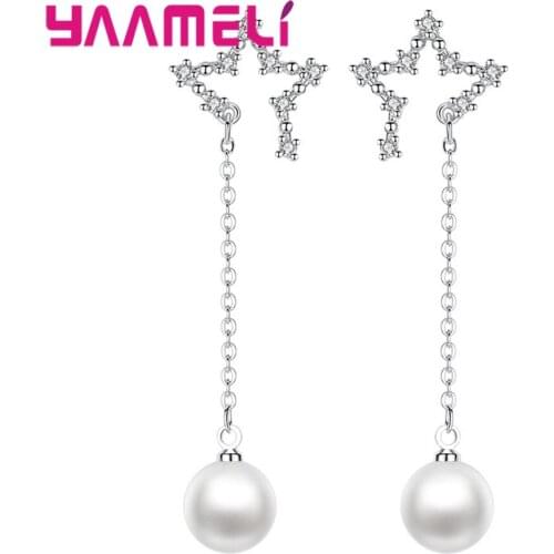 Hot Fashion Women/Lady/Girls/Student Summer Holiday Gifts 925 Sterling Silver Big Round Pearl Pendant Drop Earrings Wholesale