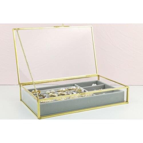 Clear Glass Jewelry Box Earrings Bracelets Holder Rings Necklaces Jewelry Organizer Display Storage Charm Box Showcase