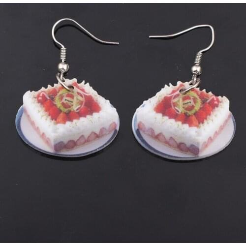 1 pair strawberry cake food drop earrings colorful new 2014 cute lovely printing acrylic design summer style for girls jewelry