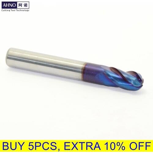 AHNO Tungsten Carbide Ball Mills with 4 Blades CNC machining for stainless steel wood plastic titanium alloys HRC65