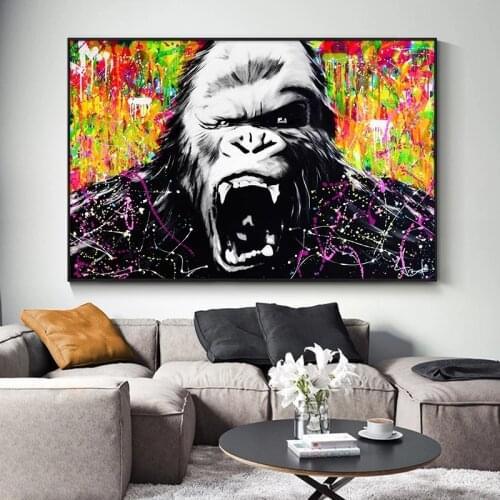 Modern Street Wall Graffiti Art Canvas Painting Angry Abstract Orangutan Pop Art Canvas Prints for Kids Room Cuadros Decoration