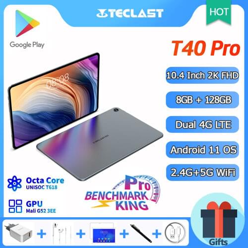 Teclast M40 Tablet 10.1 Inch, Octa Core CPU, Android 10.0 OS, 6GB RAM 128GB ROM, 1920x1200 FHD, 4G FDD LTE, 5G WiFi, GPS, Type-C