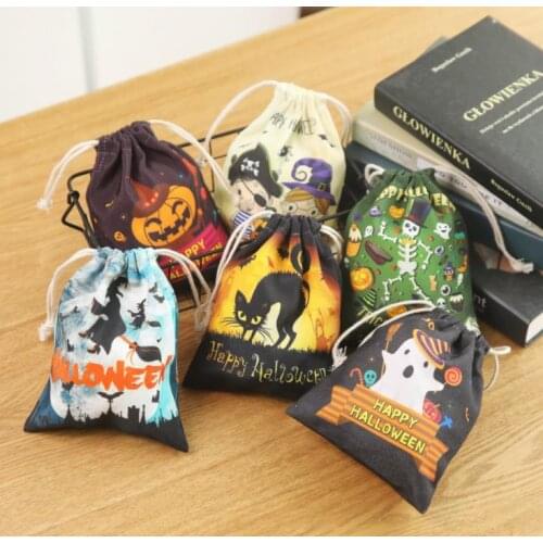 Halloween Decoration Candy Bag Gift Wrap Pumpkin Witch Human Ghost Canvas Drawstring Bags Pocket Children Trick Or Treat SN1430