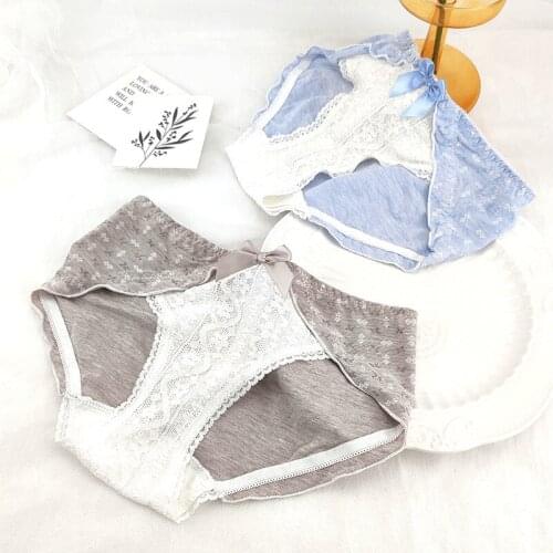 Japanese Sweet High-slit Cotton Underwear Womens Mid-waist Bowknot Girls Panties
