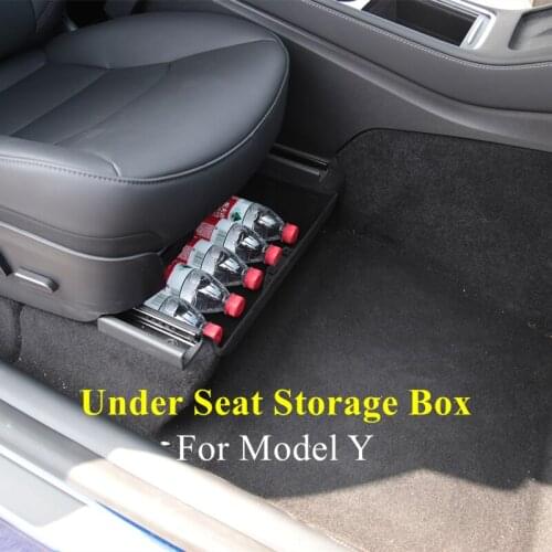 BAFIRE 2021 Under Seat Storage Box For Tesla Model Y Organizer Tray Flocking Storage Box Customized Accessoies For Model Y