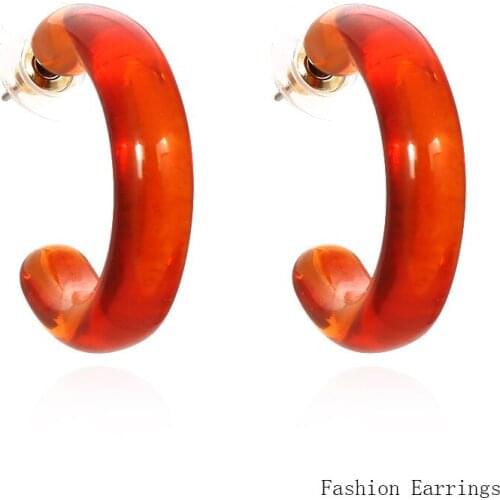 ZA Fashion Women Stud Earrings amber Acrylic C shape Simple Women Ear Studs Personality Jewelry Accessories Chic Women Gifts
