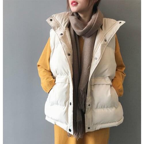 Autumn and Winter Women Cotton Warm Vest Solid Color Loose Vest Korean Style Sleeveless Short Jacket Jacket 2021 Fashion