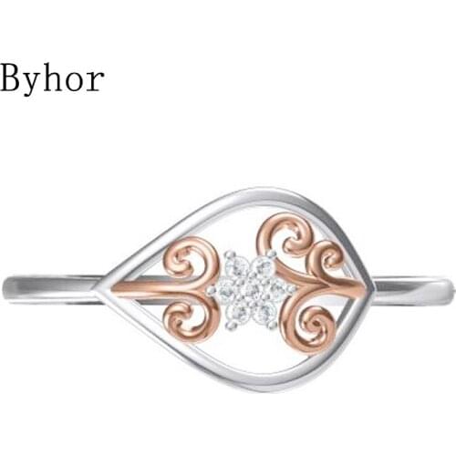 Byhor Solid 14K White+Rose Gold 0.028ct H/SI Natural Diamonds ring Women Fine Jewelry Trendy Wedding Band Vintage кольцo Ring