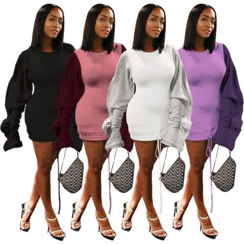2020 winter womens casual fashion auric sleeve contrast color Mosaic rope sexy dress GL6200