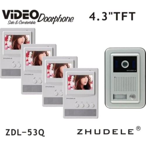 ZHUDELE Luxury top quality 4.3" LCD monitor Speakerphone Color Video Door Phone Home security intercom system 1camera+4monitors