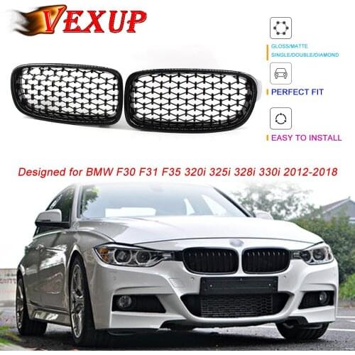 1 Pair Glossy Black Meteor Diamond Slat Front Kidney Grille Grill For BMW 3 Series F30 F31 F35 320i 325i 328i 330i 2012-2018