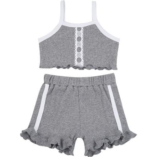 Infant Baby Clothes Summer Princess Pajamas Sets Children Ruffle Camisole Top Lace Short Sleepwear Outfits Baby Home Suit 2PCS