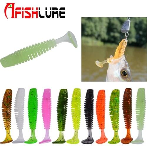 20pcs/lot Afishlure Paddle Tail soft bait Lures 38mm 0.85g T Tail Fishy Smell Bass Sea fishing Bait Plastic Worms AR66