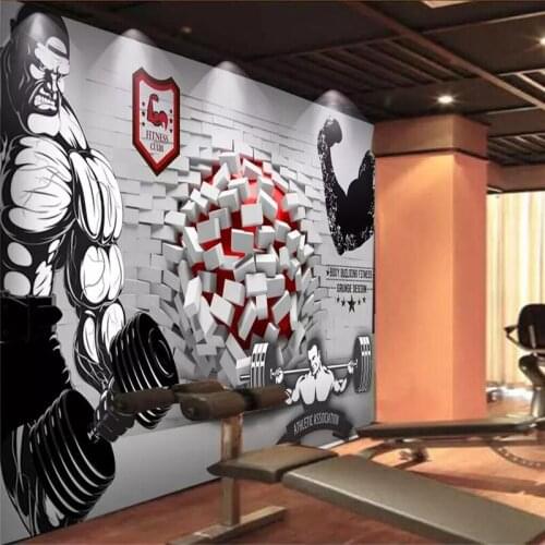 3D stereo wallpaper breaks into the wall and enters the gym background wall custom photo wall