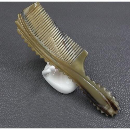 7.87 Inch Natural Tibetan Plateau Yak Horn Comb Round Handles Fine Tooth Comb Anti-Static Hair Massage Brush