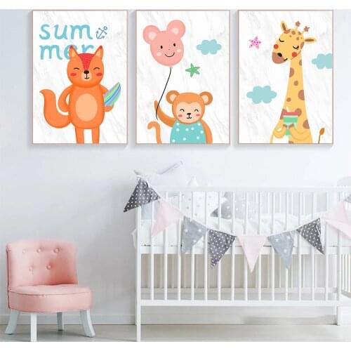 Abstract Giraffe Monkey Fox Wall Art Poster Animal Art Prints Cloud Star Balloon Canvas Painting Nordic Baby Kids Room Decor