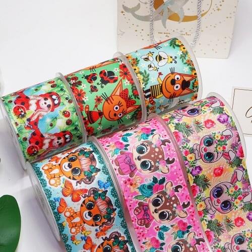 DIY Cartoon Animal Printed Grosgrain Ribbon For Craft Supplies Sewing Accessories 5 Yards. 53266
