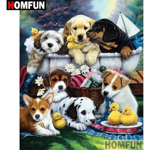 HOMFUN 5D DIY Diamond Painting Full Square/Round Drill "Animal dog" Embroidery Cross Stitch gift Home Decor Gift A07982