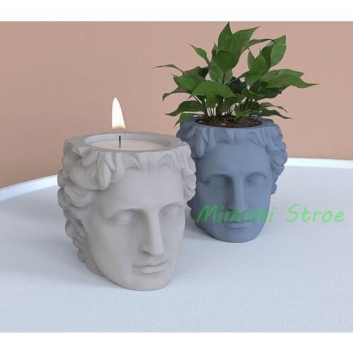 Concrete Flower Pot Silicone Mold David Head Design Creative Home Succulent Potted Candle Jar Design