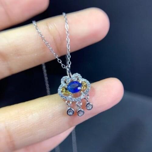 Praying blessing lock natural blue sapphire gem Pendant natural gemstone pendant S925 silver women girl party gift fine jewelry