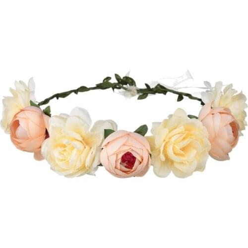Flower Headband Rose Handmade Flowers Floral Garland Hair Band Crown Tiara Decoration Adjustable Women Girls Headdress wreath