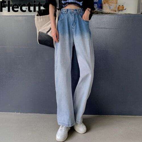 Flectit Gradient Jeans For Women High Waist Wide Leg Boyfriend Jean Summer Aesthetic Clothes Streetwear