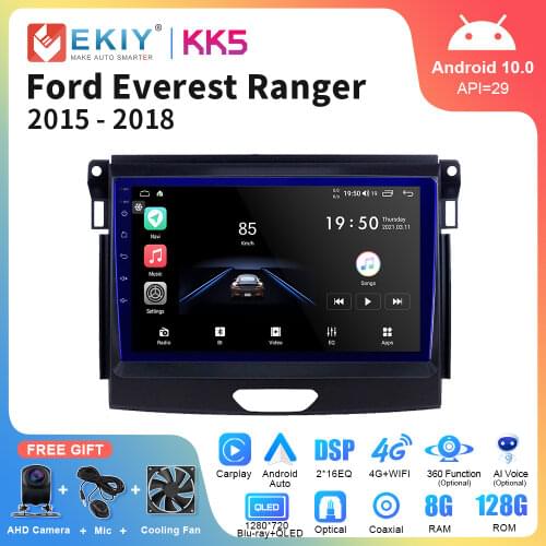 EKIY Android 10.0 Autoradio For Ford Everest Ranger 2015-2018 Car Multimedia Player GPS Navigation All-in-One Head Unit No DVD