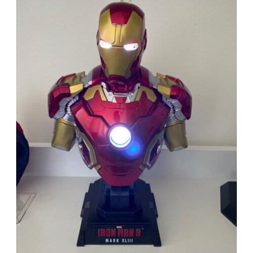 Marvel Iron Man Mark XLIII 43 Bust Pre-painted Model Kit with LED Light PVC Action Figure Model Toy