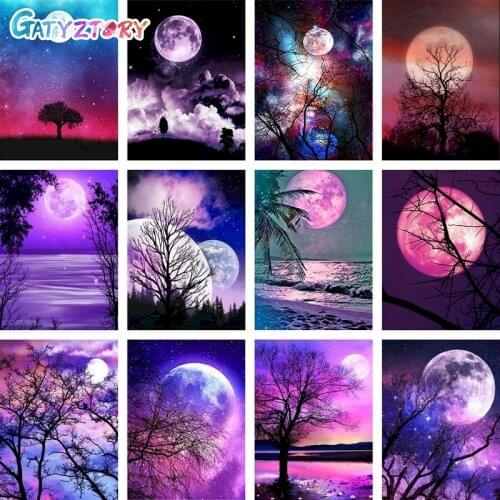 GATYZTORY Painting By Numbers Moon Picture Drawing On Canvas Landscape Coloring By Numbers Acrylic Paints Home Decor