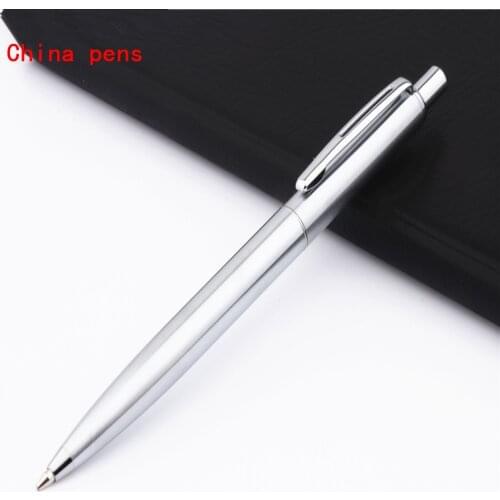 JINHAO 039 Platinum stainless steel Push Business office Medium Nib Ballpoint Pen New