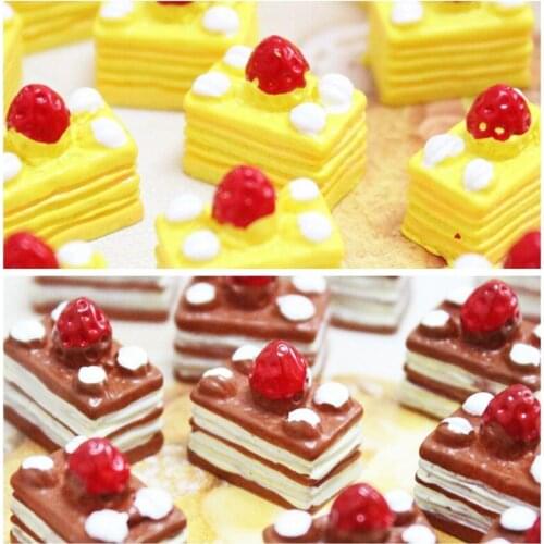 Fruit Strawberry Cake Resin Cabochons 10pcs 3D 18mm Food Sticker Embellishments Scrapbooking Girl Hair Clip Bow Center DIY