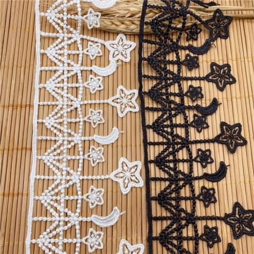 15Yards Embroidery Lace Black and White Trims Polyester Silk Hollow Star Moon Barcode Lolita Lace Clothing Accessories 7cm