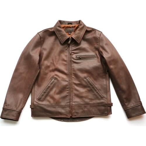 Free shipping.super quality cow leather jacket.american style.genuine leather jackets.brown classic man motor coat.sales