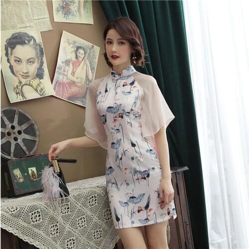 Summer Fashion Sexy Short Cheongsam Modern White Slim Qi Pao Women Chinese Traditional Clothing Chinoise Daily Dress Qipao