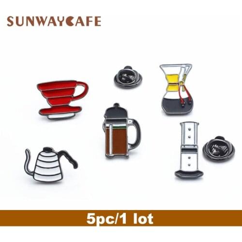 5pcs/1lot Barista Brooch Retro Coffee Machine Coffee Maker Cup Commemorative Badge Birthday Gift Metal Drip Broochs Accessories