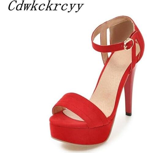 Summer New pattern fashion Super high heel 12CM Women sandals gules Thick bottom Waterproof Fine heel Wedding shoes size 34-43