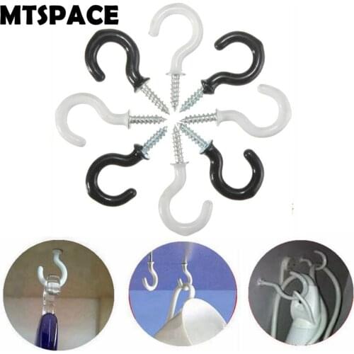 MTSPACE 10pcs/Set 30mm Coated Plant Picture Hanger Plastic Cup Screw Hook Jewelry Holder Iron Hooks For Hanging Lights Curtains