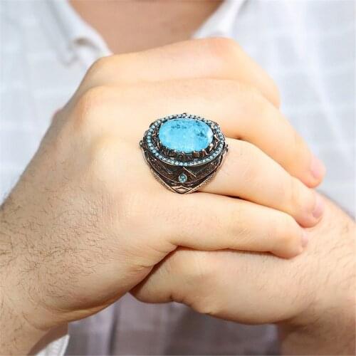 Aqua Cz 925 Sterling 925 K Silver Men 'S Ring